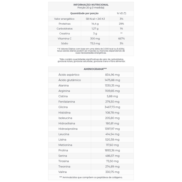 COLLCREATINE - 500g - ColÃ¡geno  SABORES: Neutro, Tangerina e LimÃ£o
