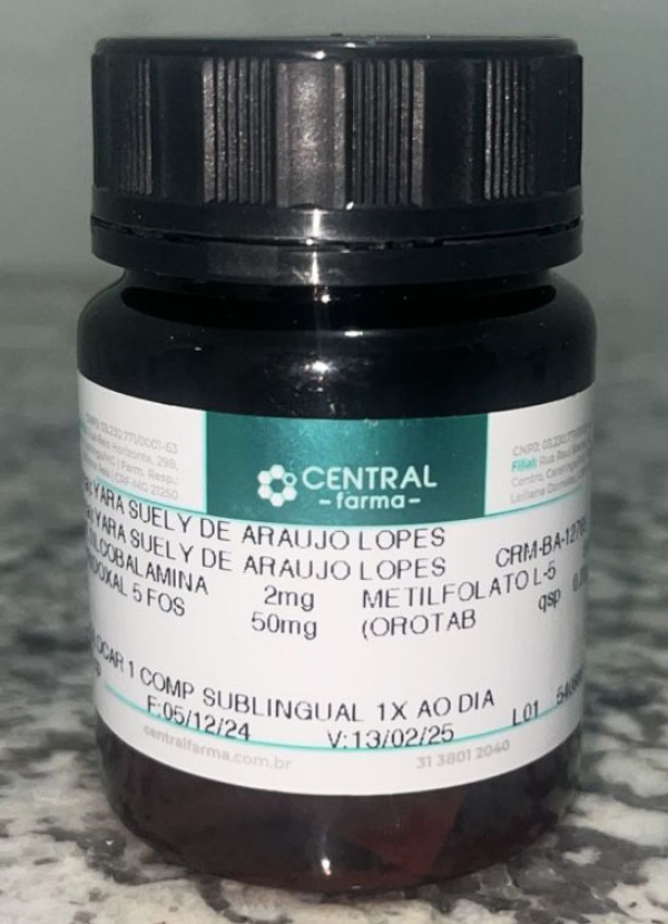 B12 - METILCOBALAMINA 2 mg; METILFOLATO L-5-MTHF 5 mg; PIRIDOXAL 5 FOSFATO 50 mg - 30 CP sublingual