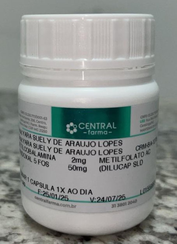 B12 - METILCOBALAMINA 2 mg; METILFOLATO L-5-MTHF 5 mg; PIRIDOXAL 5 FOSFATO 50 mg  30 Capsulas
